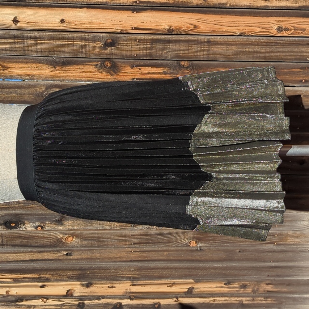 Black and Silver A-Line Pleated Skirt